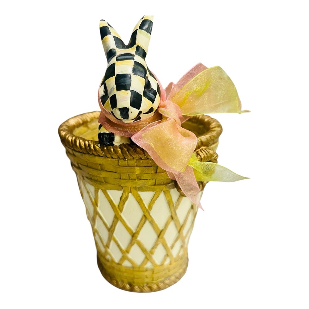 MacKenzie-Childs Courtly Check Bunny Hippity Hop Pot Easter Rabbit Basket Rare